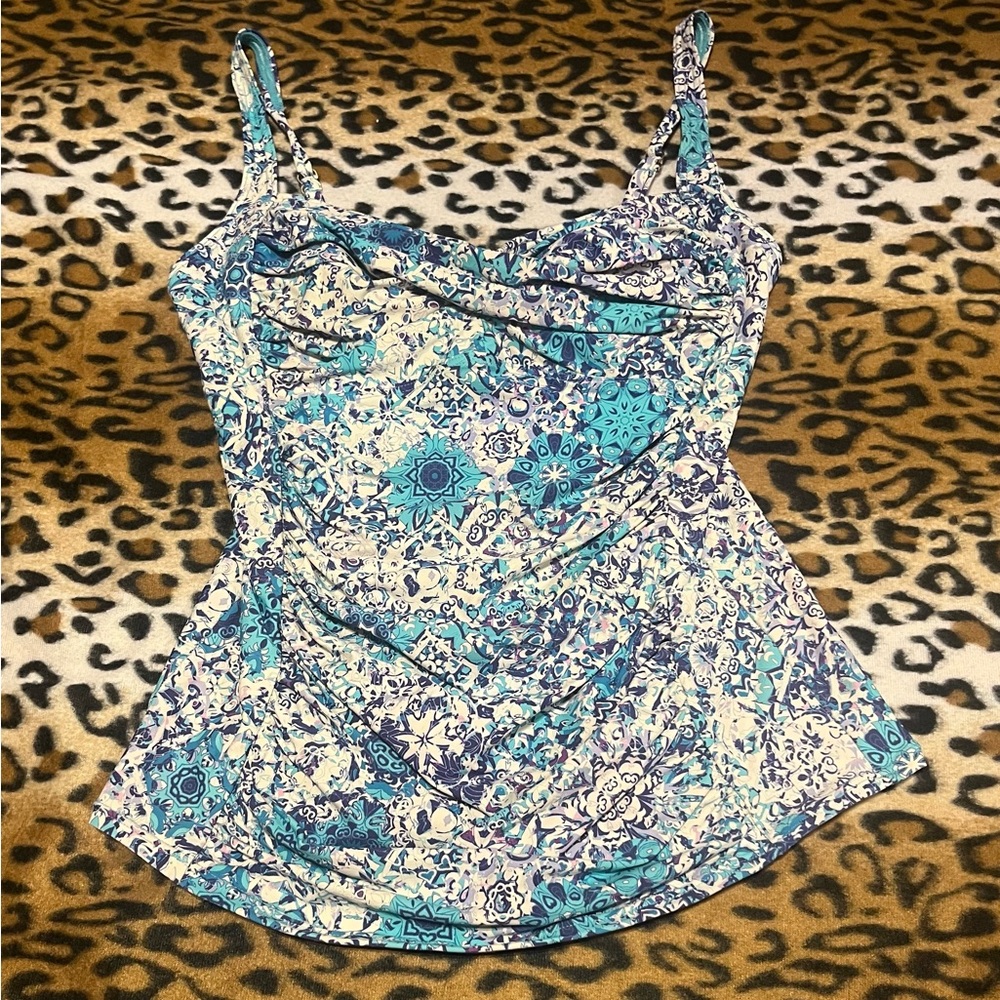 Soft Surroundings Blue and Cream Floral Bikini Top